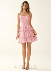 Rietta Coral Pink Jacquard Ruffles Corset Mini Dress