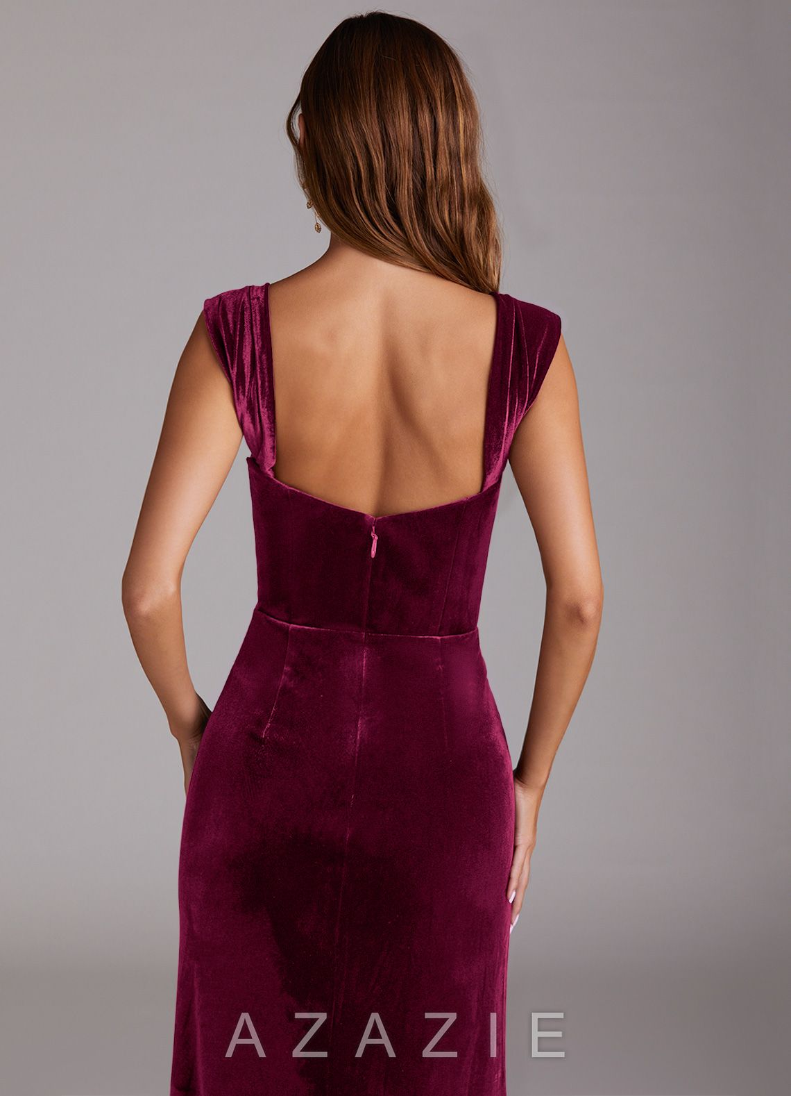 Azazie Junia Cabernet Sheath Off the Shoulder Velvet Convertible Dress cabernet