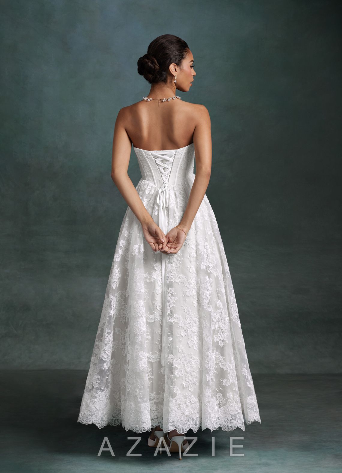 Azazie Brooklyn Diamond White Ball-Gown Strapless Lace Dress diamond_white