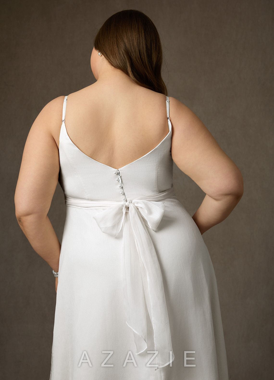 Azazie Kali Wedding Dress Diamond White A-Line V-Neck Pleated Crinkle Chiffon Dr