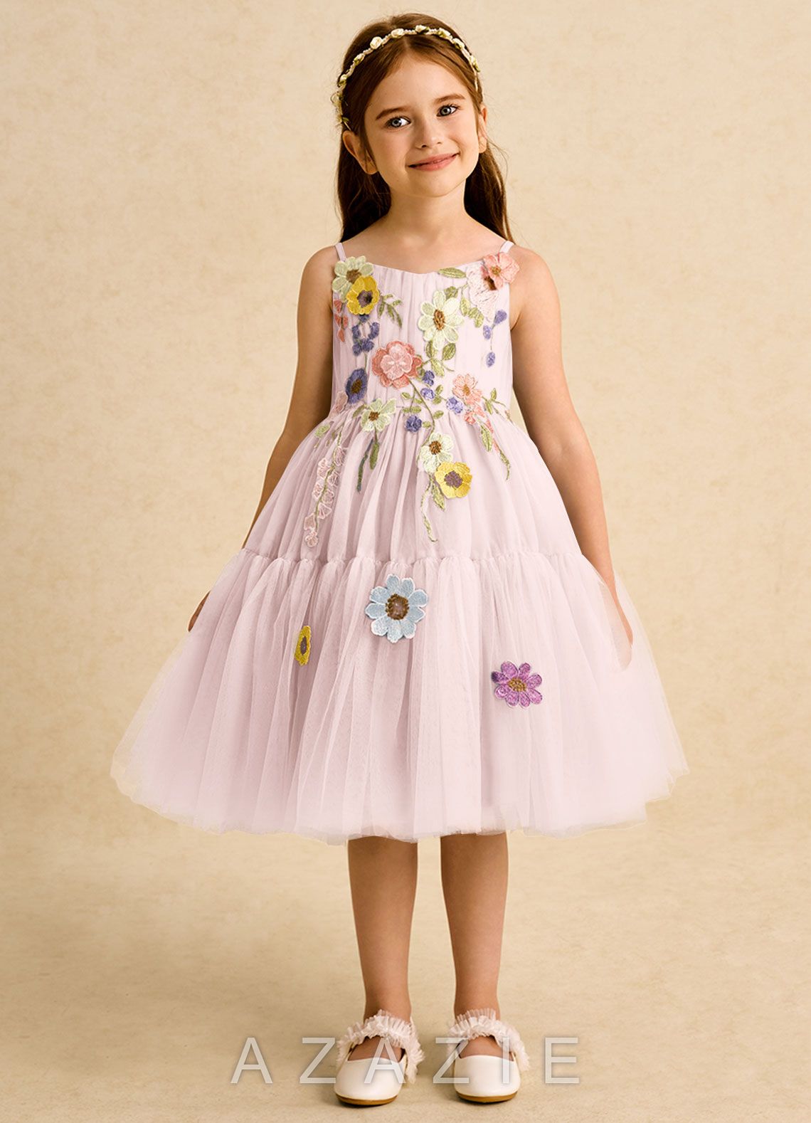 Azazie Osea Blushing Pink Ball-Gown Pleated Tulle Dress blushing_pink
