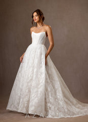 Azazie Demetria Diamond White Ball-Gown Strapless Lace Dress