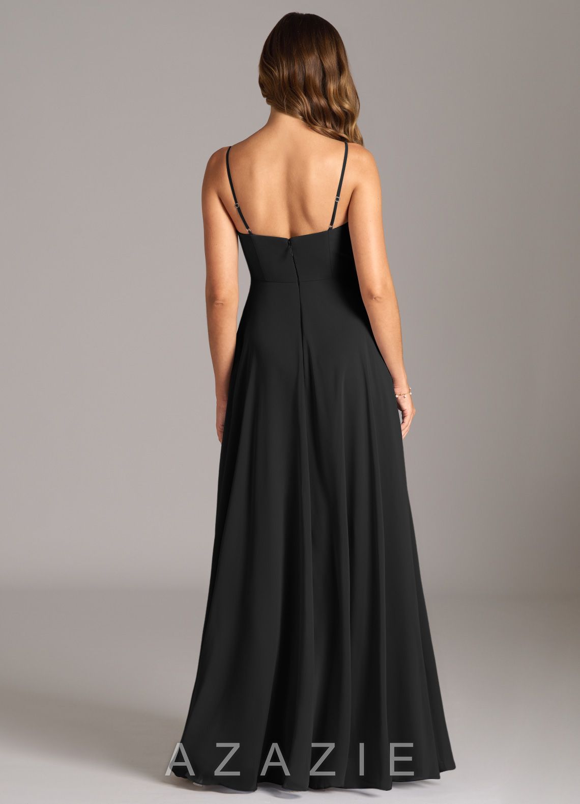 Azazie Amani Black A-Line Pleated Chiffon Dress black