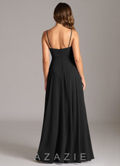 Azazie Amani Black A-Line Pleated Chiffon Dress black