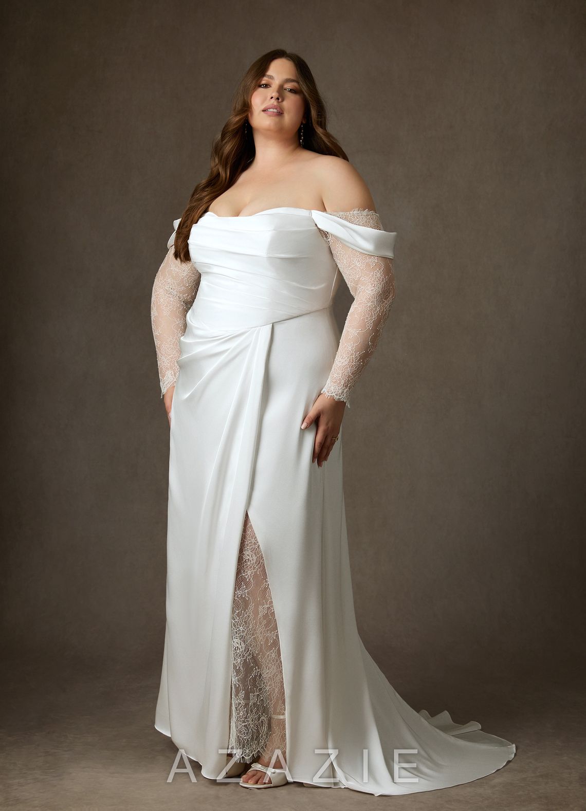 Azazie Alexa Diamond White A-Line Sweetheart Neckline Lace Dress
