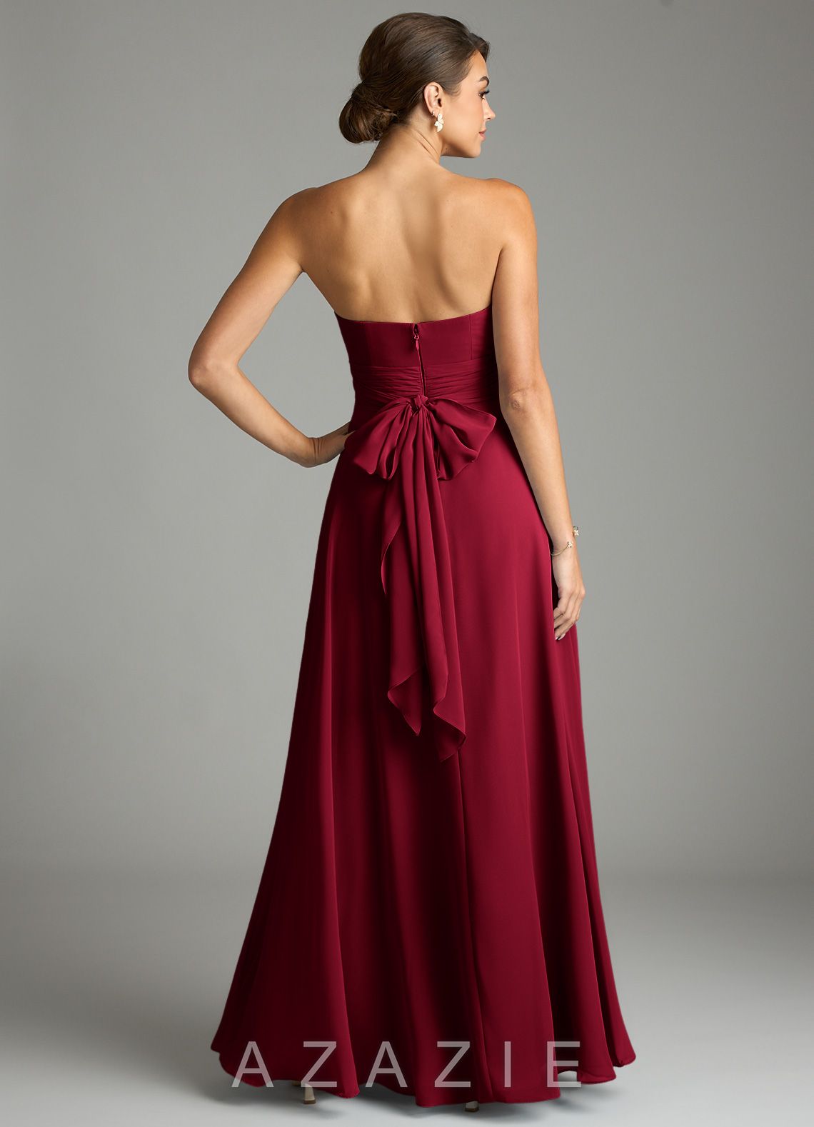 Azazie Tamira Burgundy A-Line Pleated Chiffon Convertible Dress burgundy