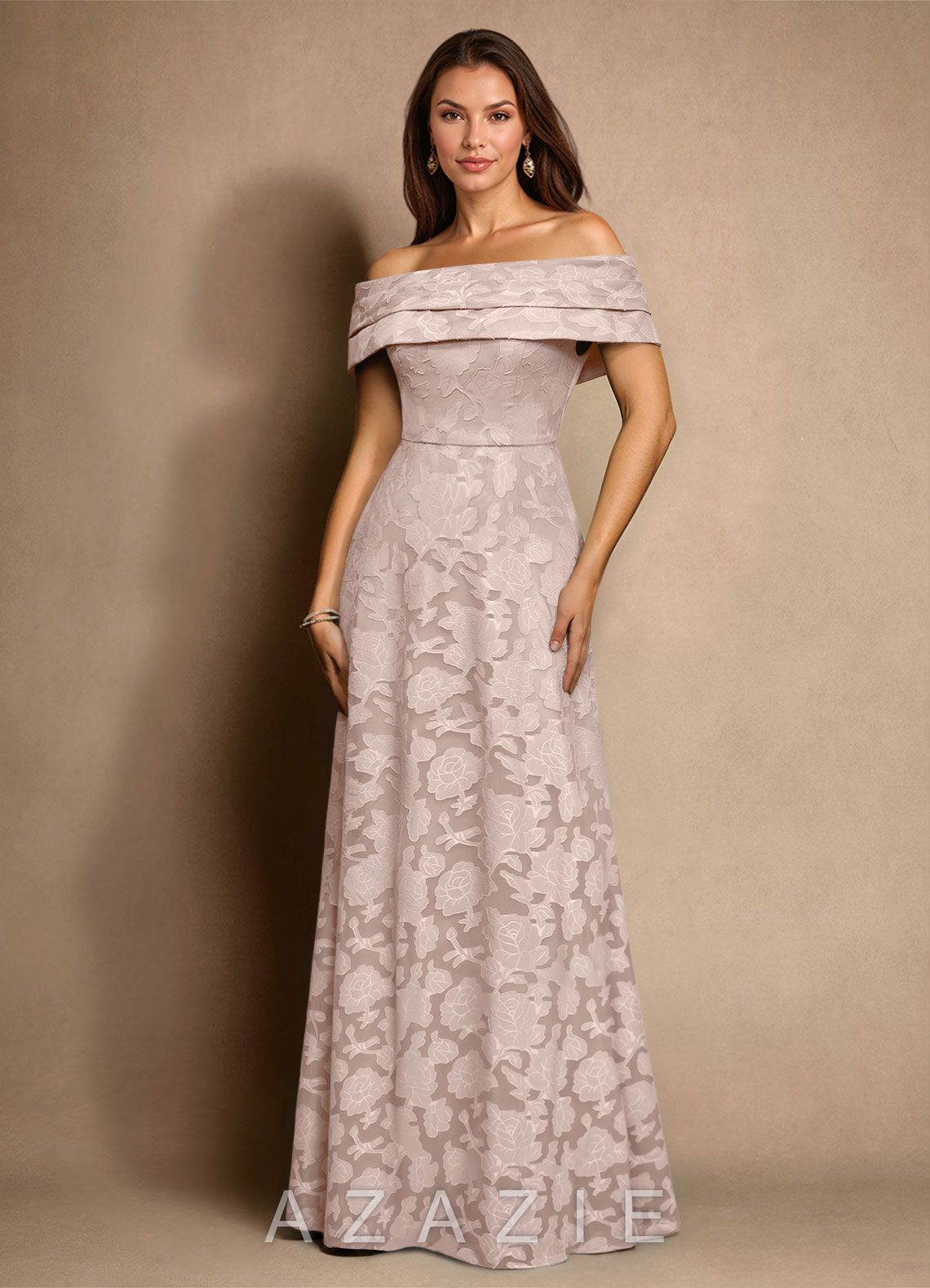 Azazie New Britain Blushing Pink A-Line Pleated Floral Burnout Dress