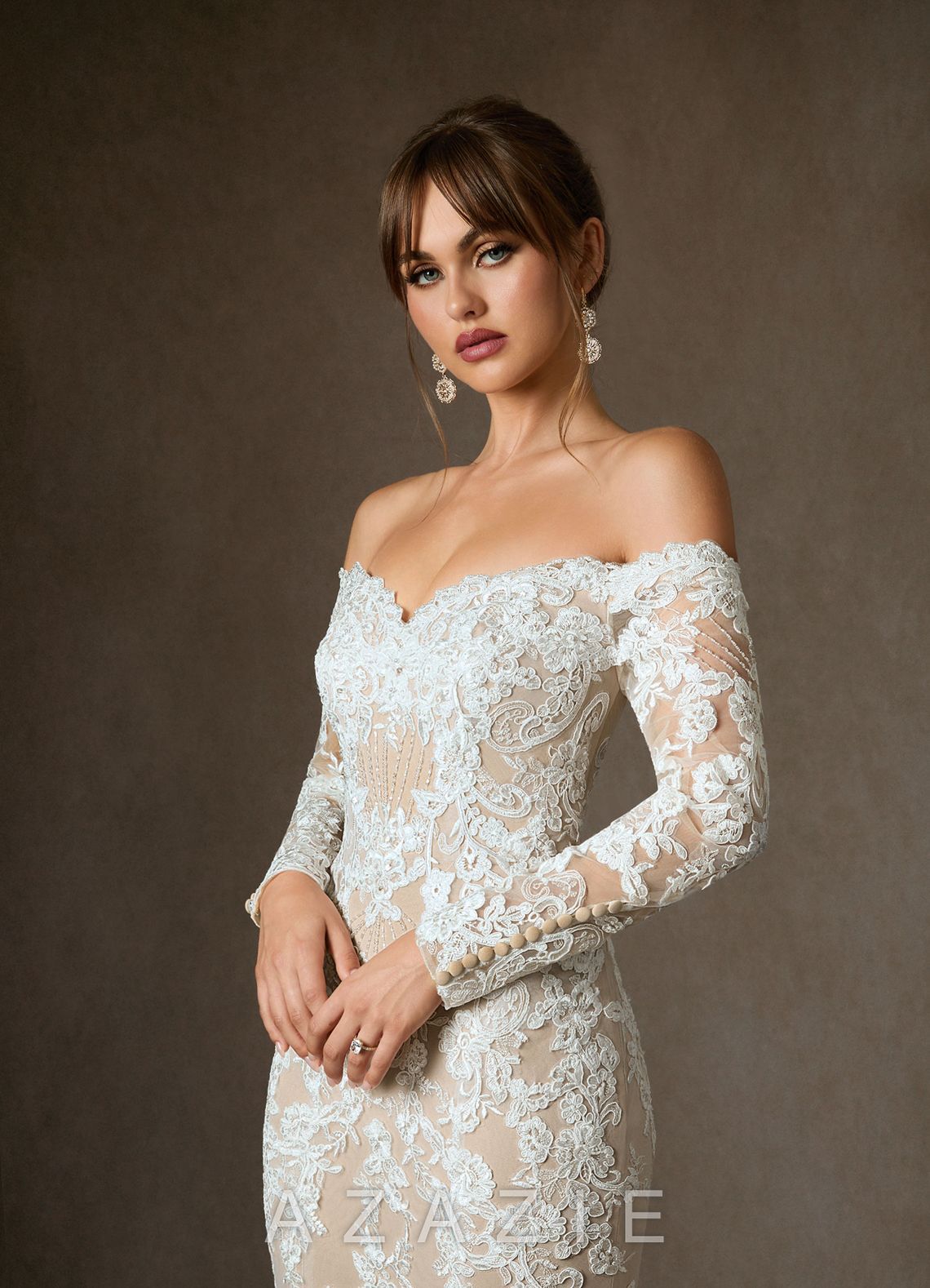 Azazie Empiria Wedding Dress Diamond White Champagne Mermaid Sequins Tulle Dress diamond_white/champagne