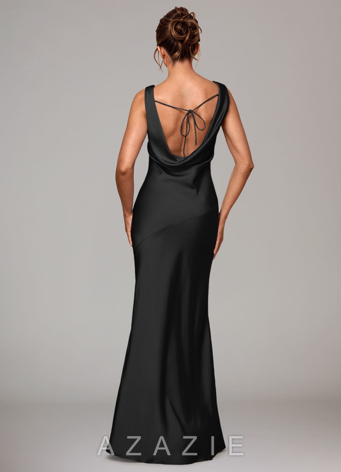 Azazie Rylina Black Mermaid Stretch Satin Dress black