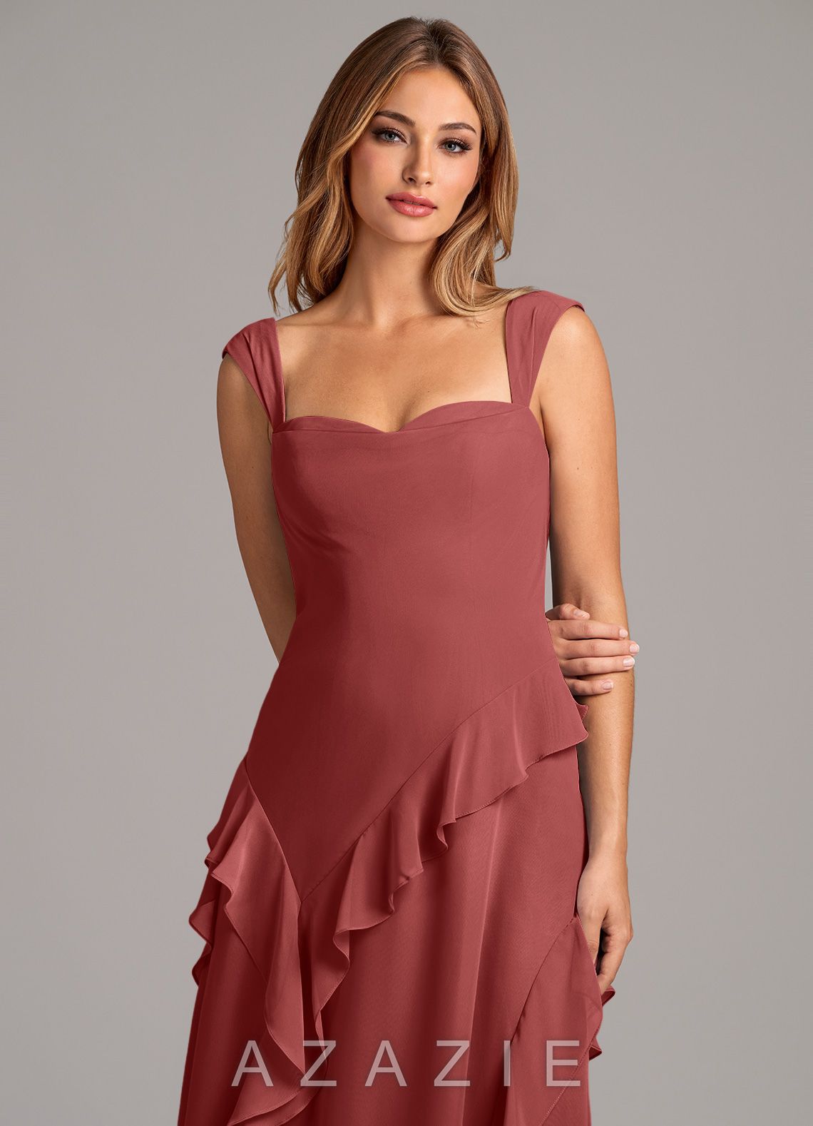 Azazie Sloane Terracotta A-Line Sweetheart Neckline Chiffon Dress terracotta