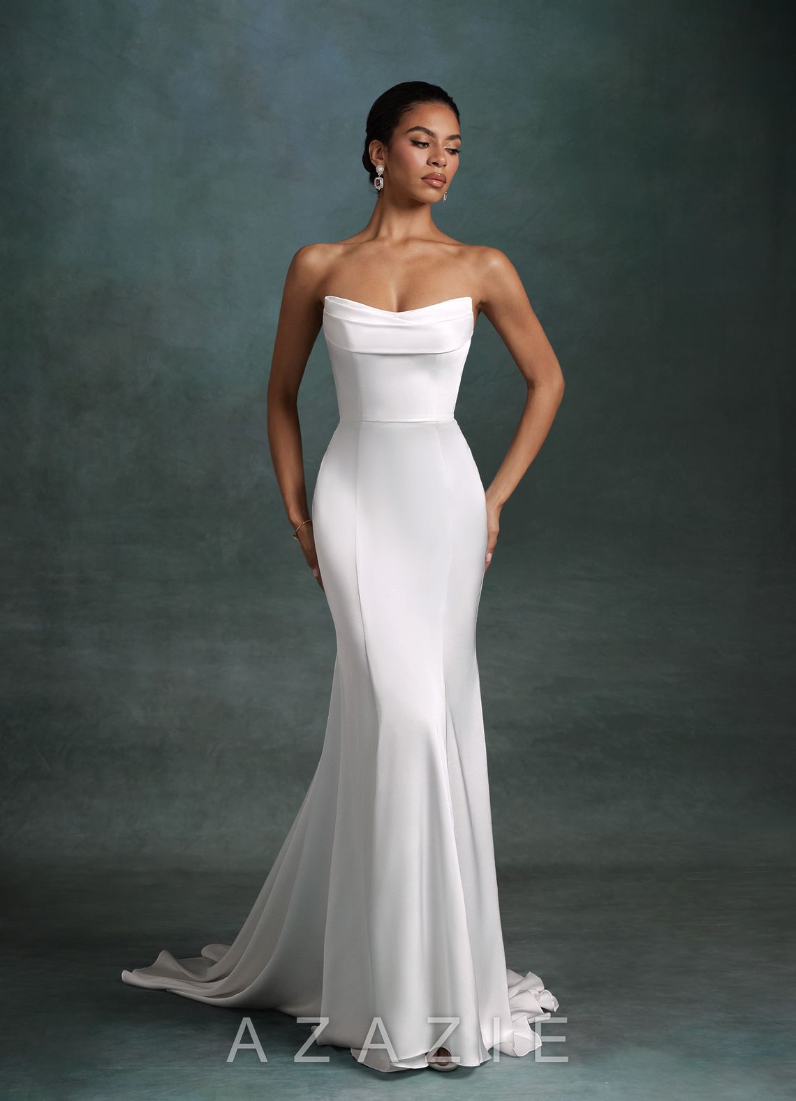 Azazie Tessa Diamond White Mermaid Strapless Stretch Satin Dress diamond_white