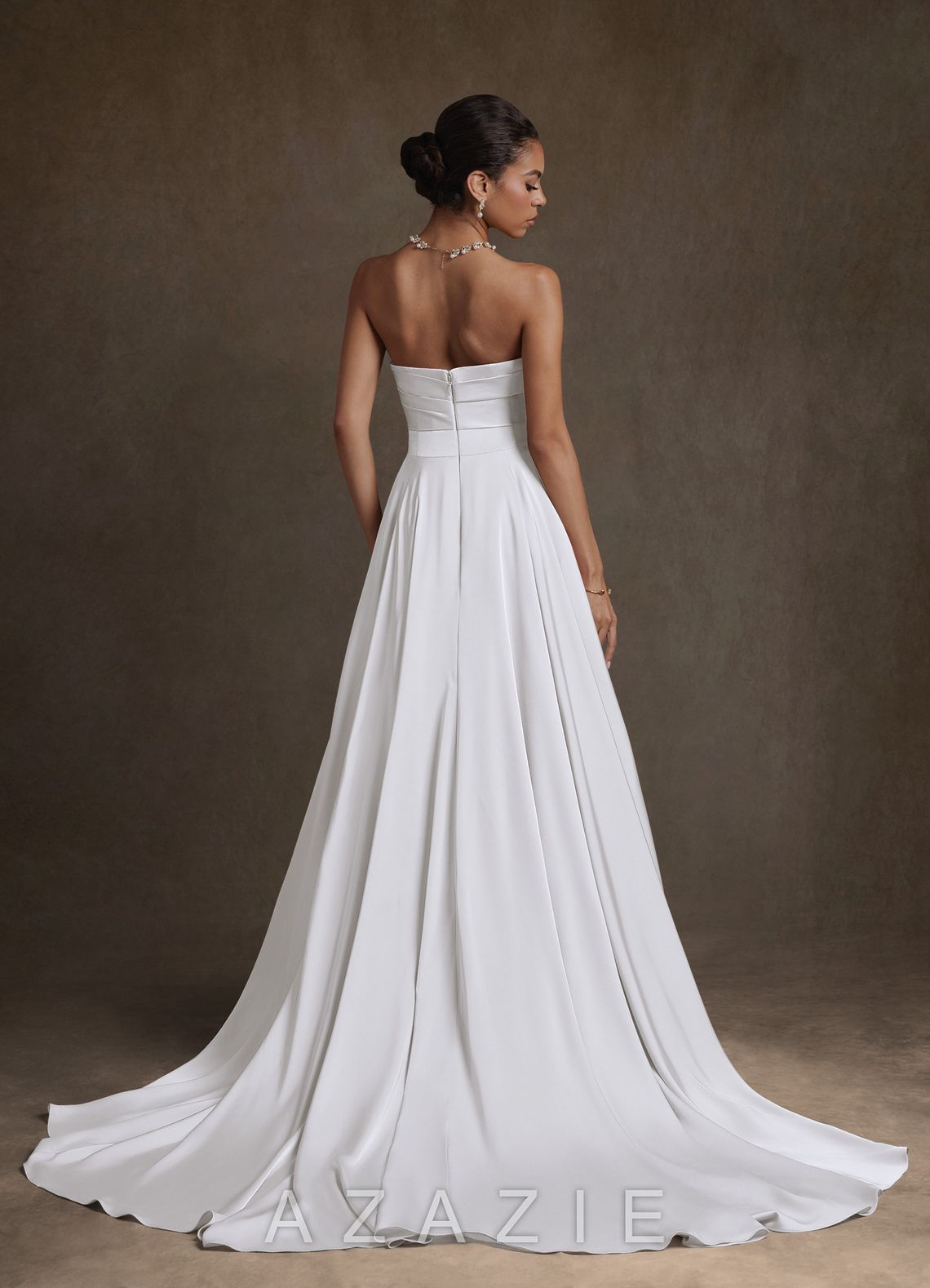 Azazie Alta Diamond White A-Line Strapless Stretch Satin Dress diamond_white
