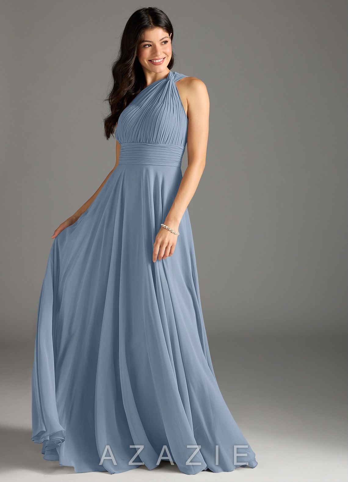Azazie Charlize Dusty Blue A-Line One Shoulder Chiffon Dress dusty_blue