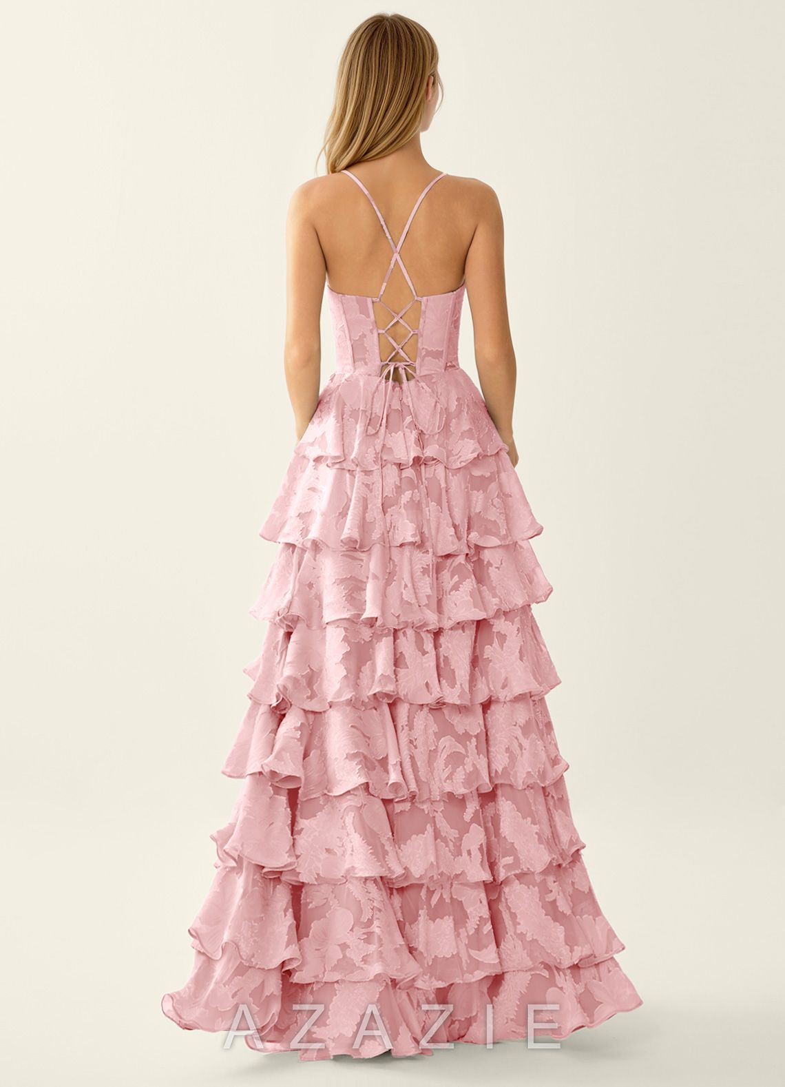 Wrenana Coral Pink Textured Floral Jacquard Prom Dress  sp_coral_pink_#cp134838