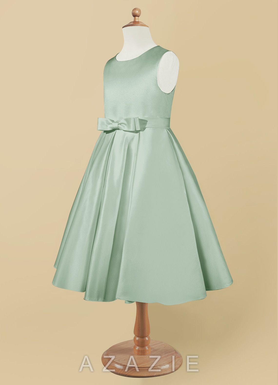 Azazie Coco Agave A-Line Bow Matte Satin Dress agave