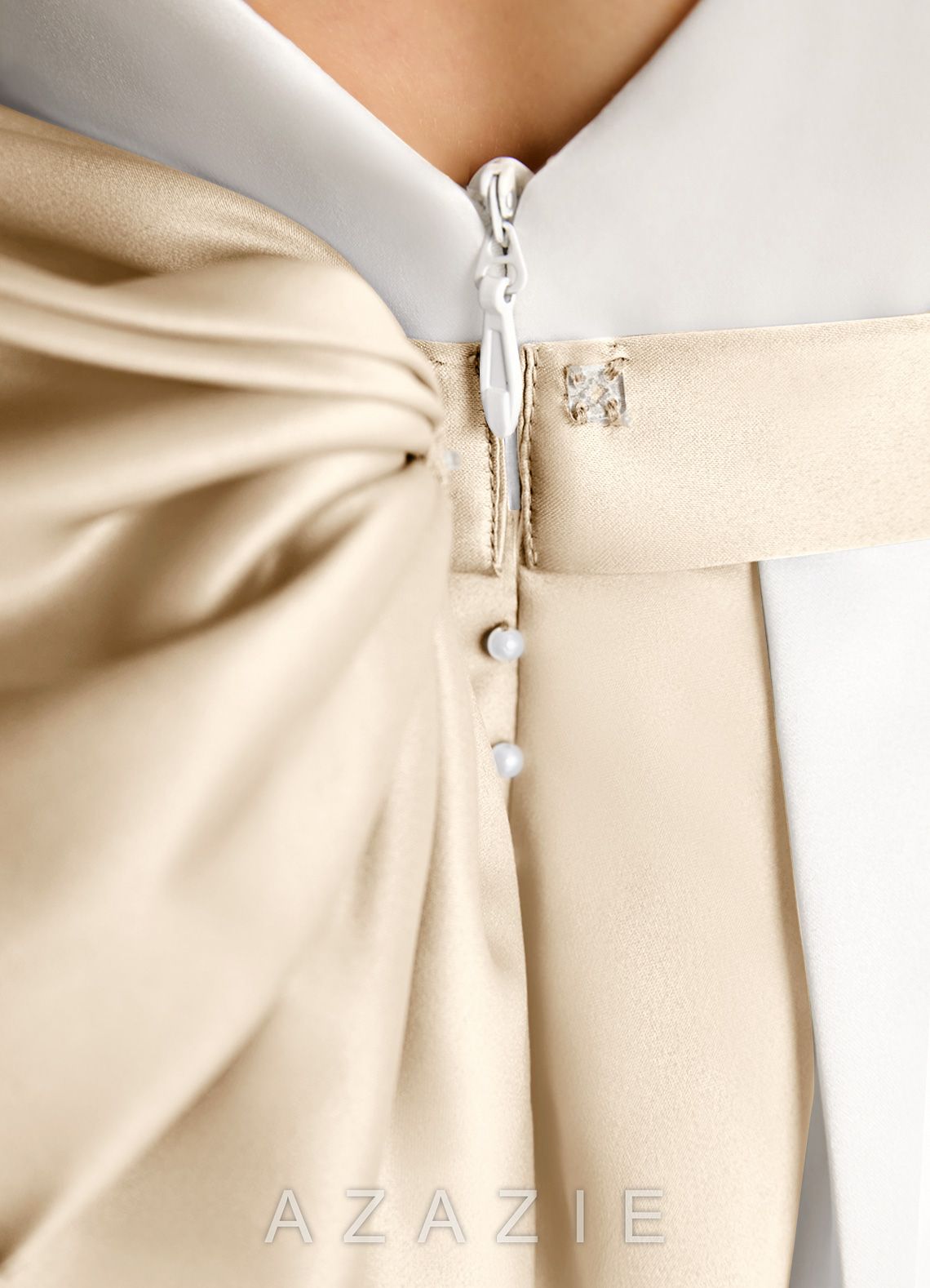 Azazie Cherry Ivory Champagne Ball-Gown Pleated Matte Satin Dress ivory/champagne