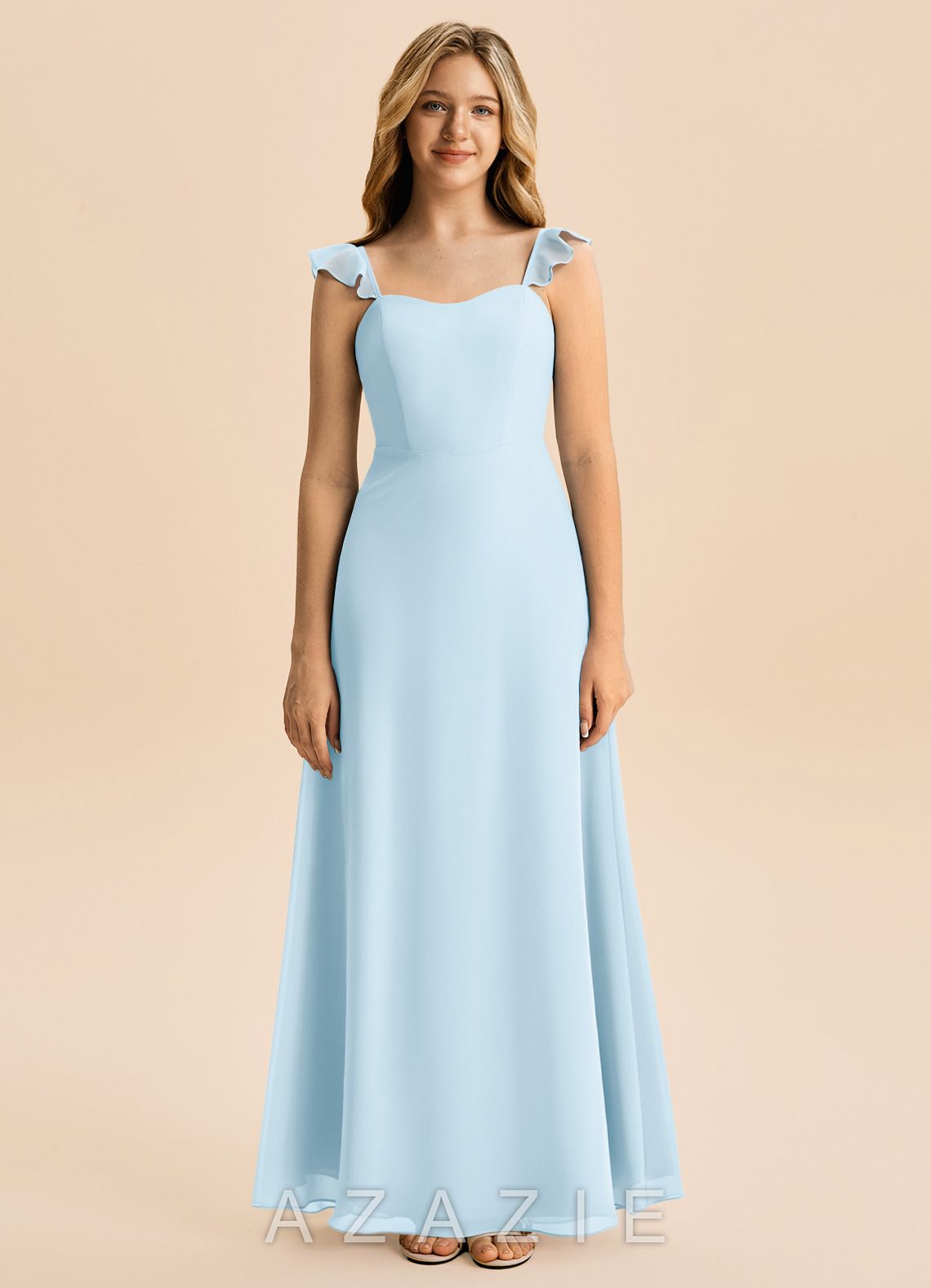 Azazie Mavie Junior Sky Blue A-Line Sweetheart Neckline Chiffon Dress sky_blue