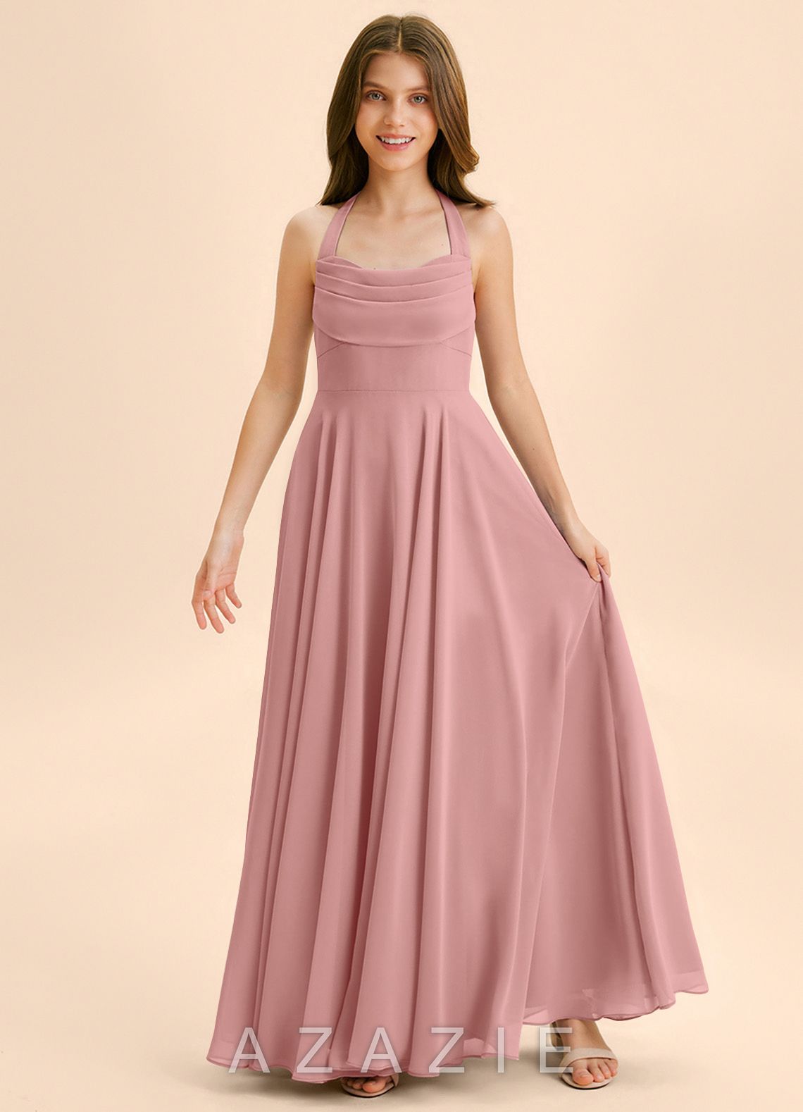 Azazie Kady Junior Dusty Rose A-Line Sweetheart Neckline Chiffon Dress dusty_rose