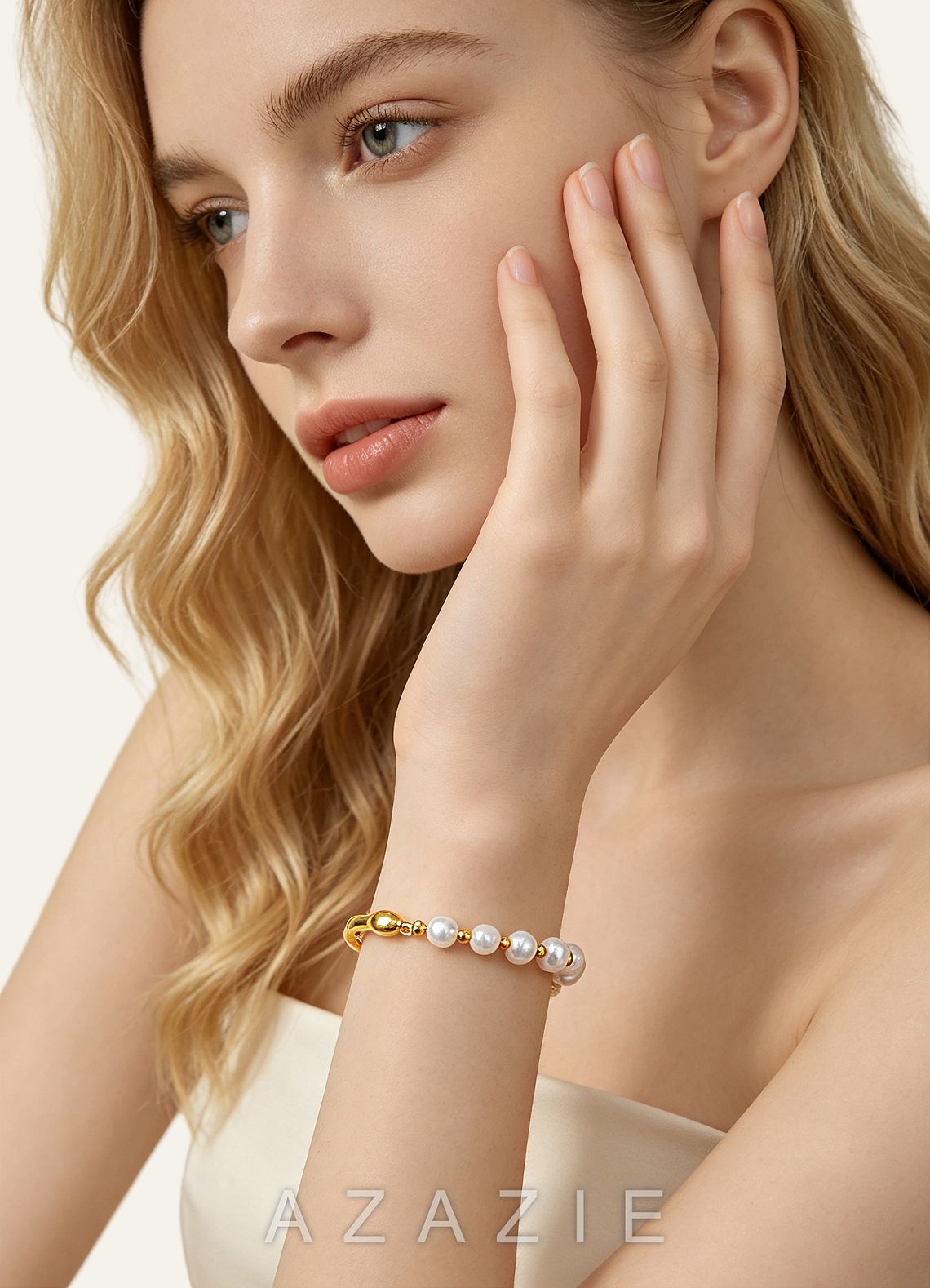 Organic Gold & Pearl Bracelet  gold