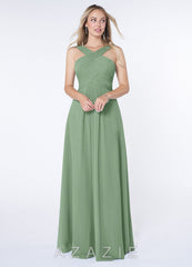 Azazie Kaleigh Matcha A-Line Pleated Chiffon Dress