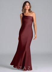Azazie Driea Cabernet Mermaid One Shoulder Stretch Satin Dress cabernet