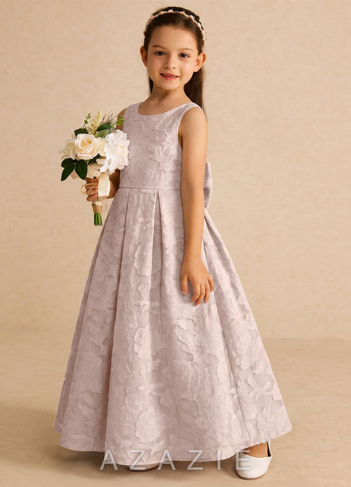 Azazie Pipssy Blushing Pink A-Line Pleated Floral Burnout Dress