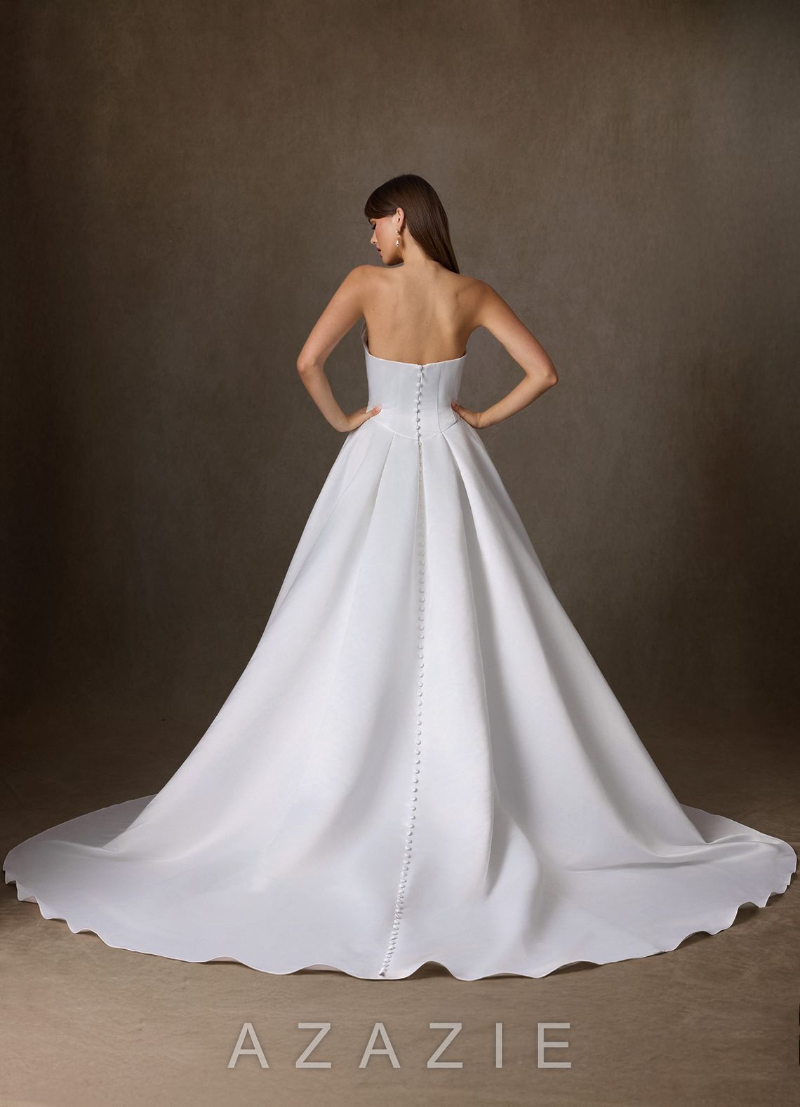 Azazie Constantina Diamond White A-Line Strapless Satin Dress diamond_white