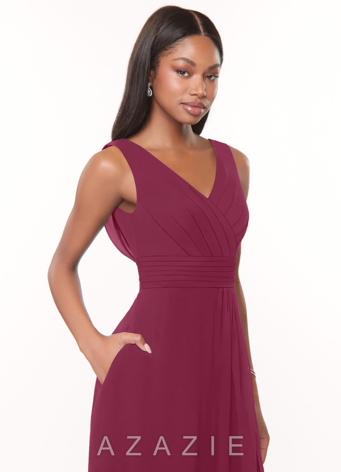 Azazie Karina Mulberry A-Line Pleated Chiffon Dress mulberry