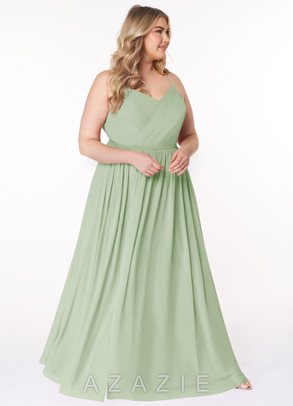 Azazie Cora Dusty Sage A-Line Pleated Chiffon Dress dusty_sage