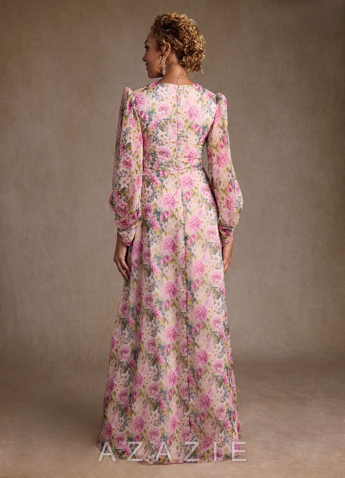 Azazie Marlo Lavender Floral A-Line Pleated Chiffon Dress lavender_floral