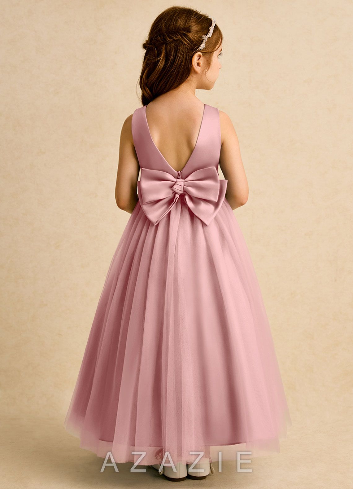Azazie Lior Dusty Rose Ball-Gown Pleated Tulle Dress dusty_rose