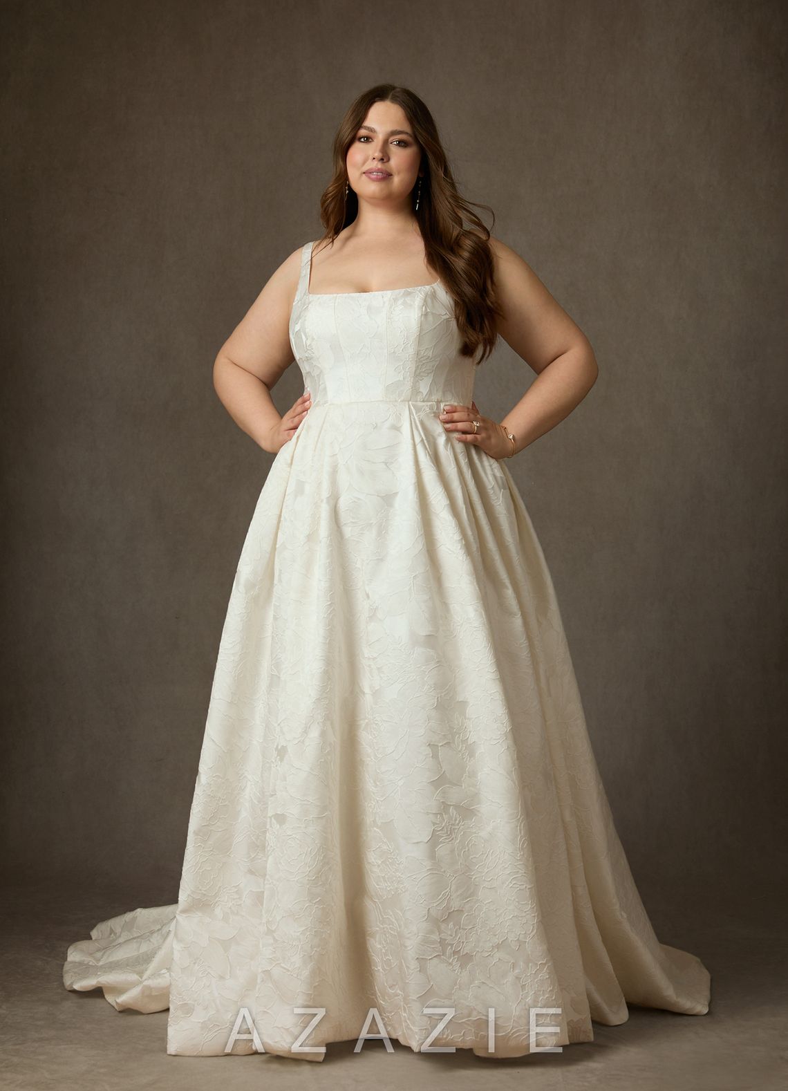Azazie Ruby Antique White Ball-Gown with Pockets Floral Jacquard Dress antique_white