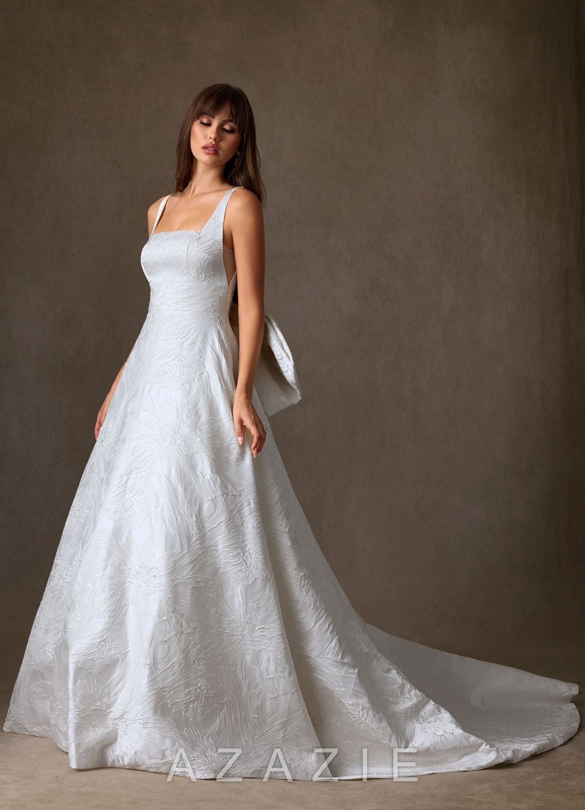 Azazie Cheyenne Diamond White A-Line with Pockets Floral Jacquard Dress diamond_white