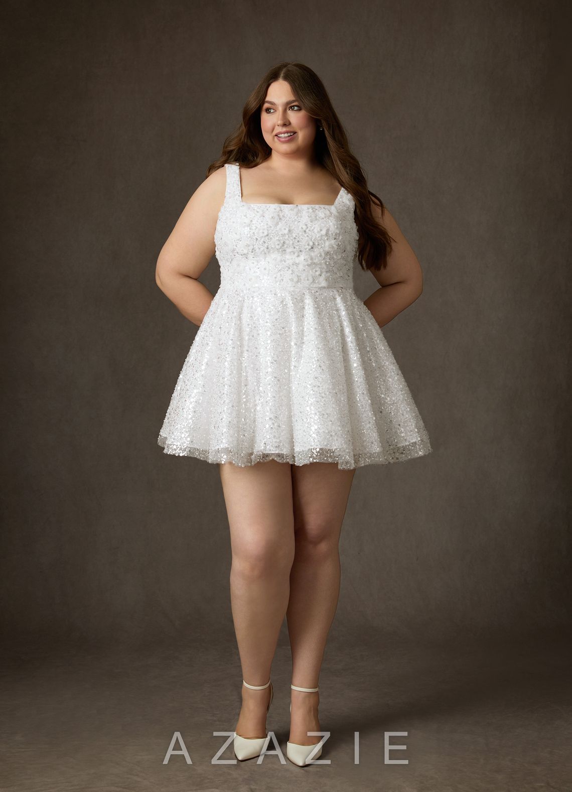 Azazie Kristi Diamond White A-Line with Pockets Beading Dress diamond_white