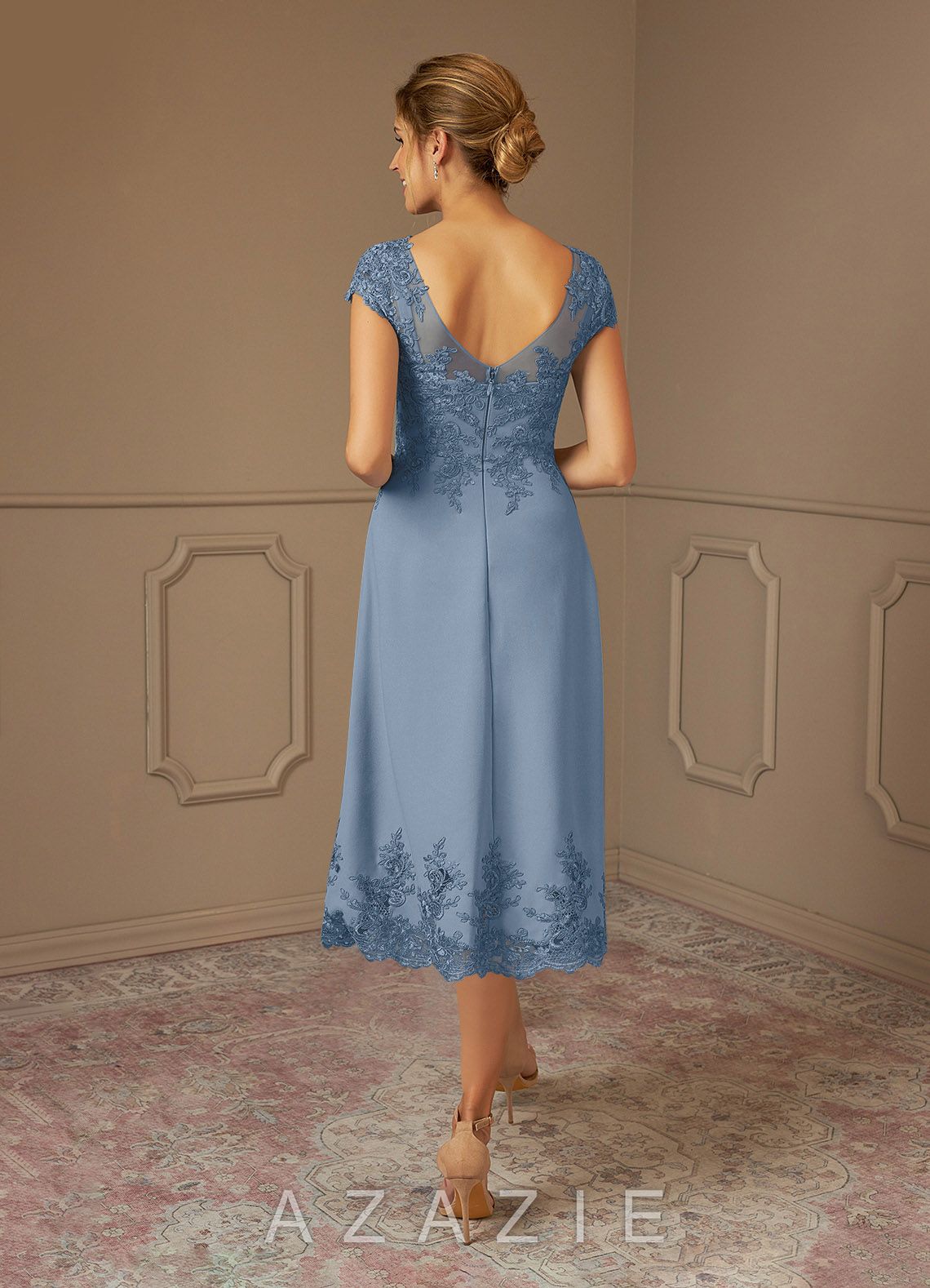 Azazie Terrano Dusty Blue A-Line Scoop Lace Dress dusty_blue