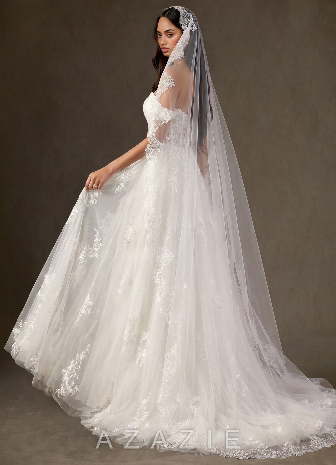 Lace Mantilla Juliette Cathedral Veil  diamond_white