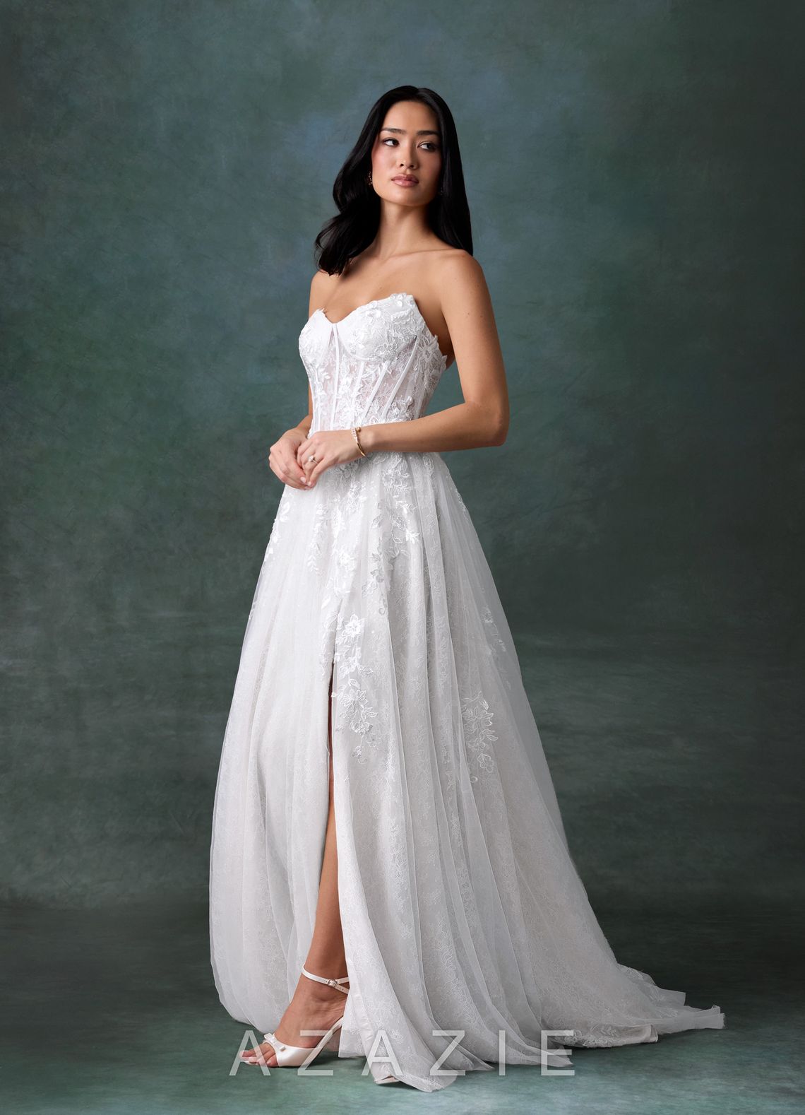 Azazie Ivonnah Diamond White A-Line Strapless Tulle Dress