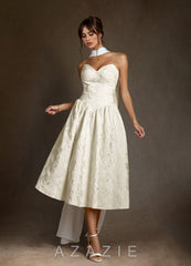 Azazie Devam Cream A-Line Strapless Floral Jacquard Dress cream