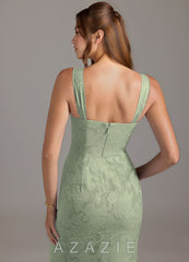 Azazie Denice Agave Mermaid Pleated Floral Burnout Dress agave