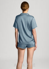 Satin Lurex Trim Short Sleeve Pajama Set