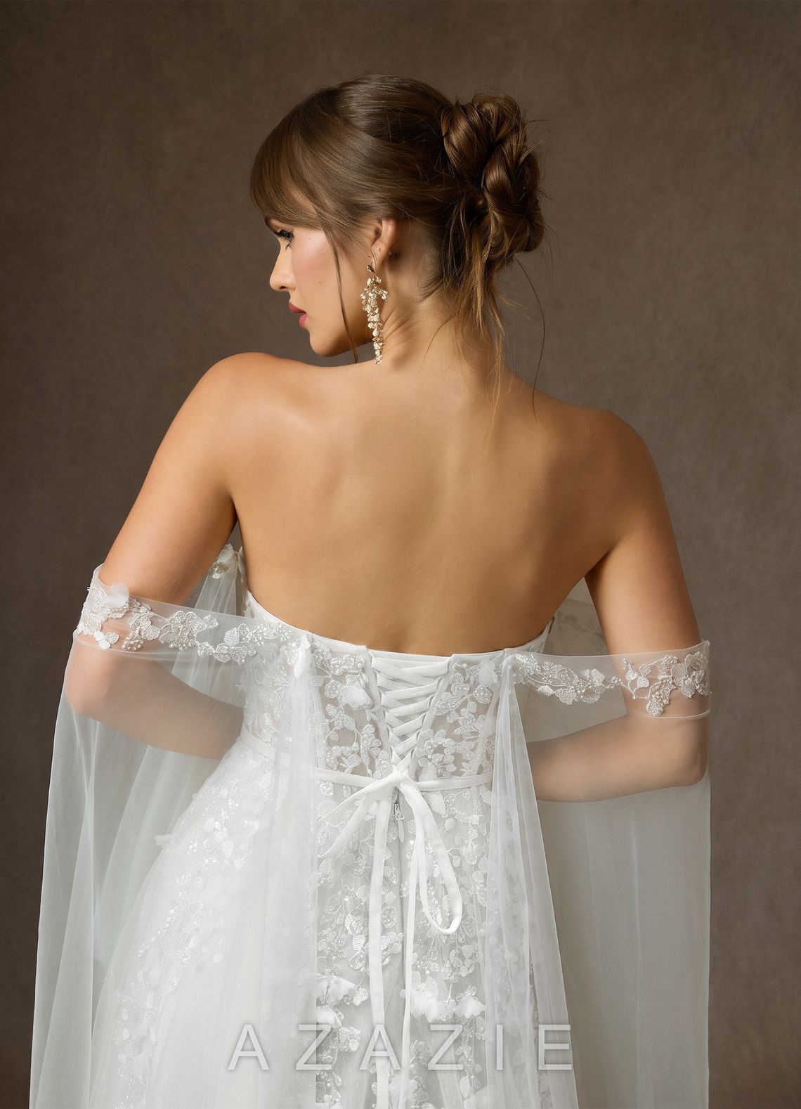 Azazie Wynery Diamond White Ball-Gown Off the Shoulder Lace Dress