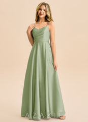 Azazie Rumi Junior Dusty Sage A-Line Pleated Stretch Satin Dress dusty_sage