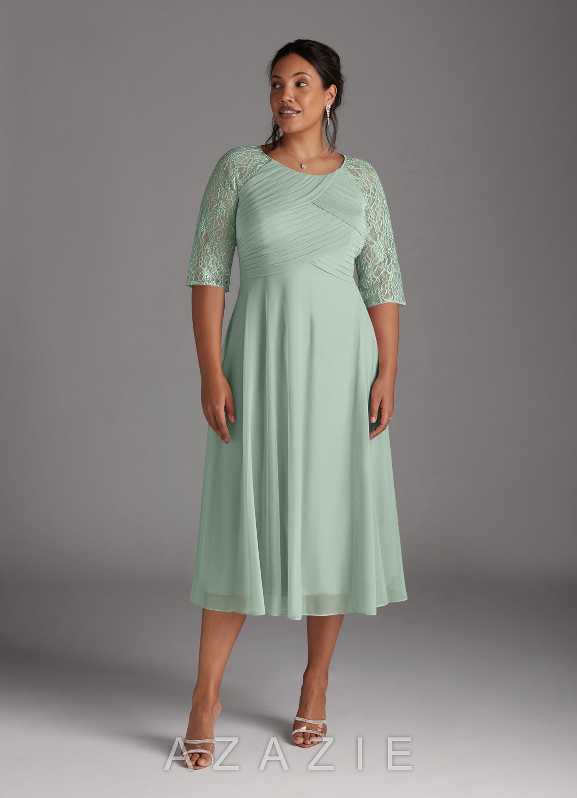 Azazie Gracelyn Agave A-Line Lace Dress agave