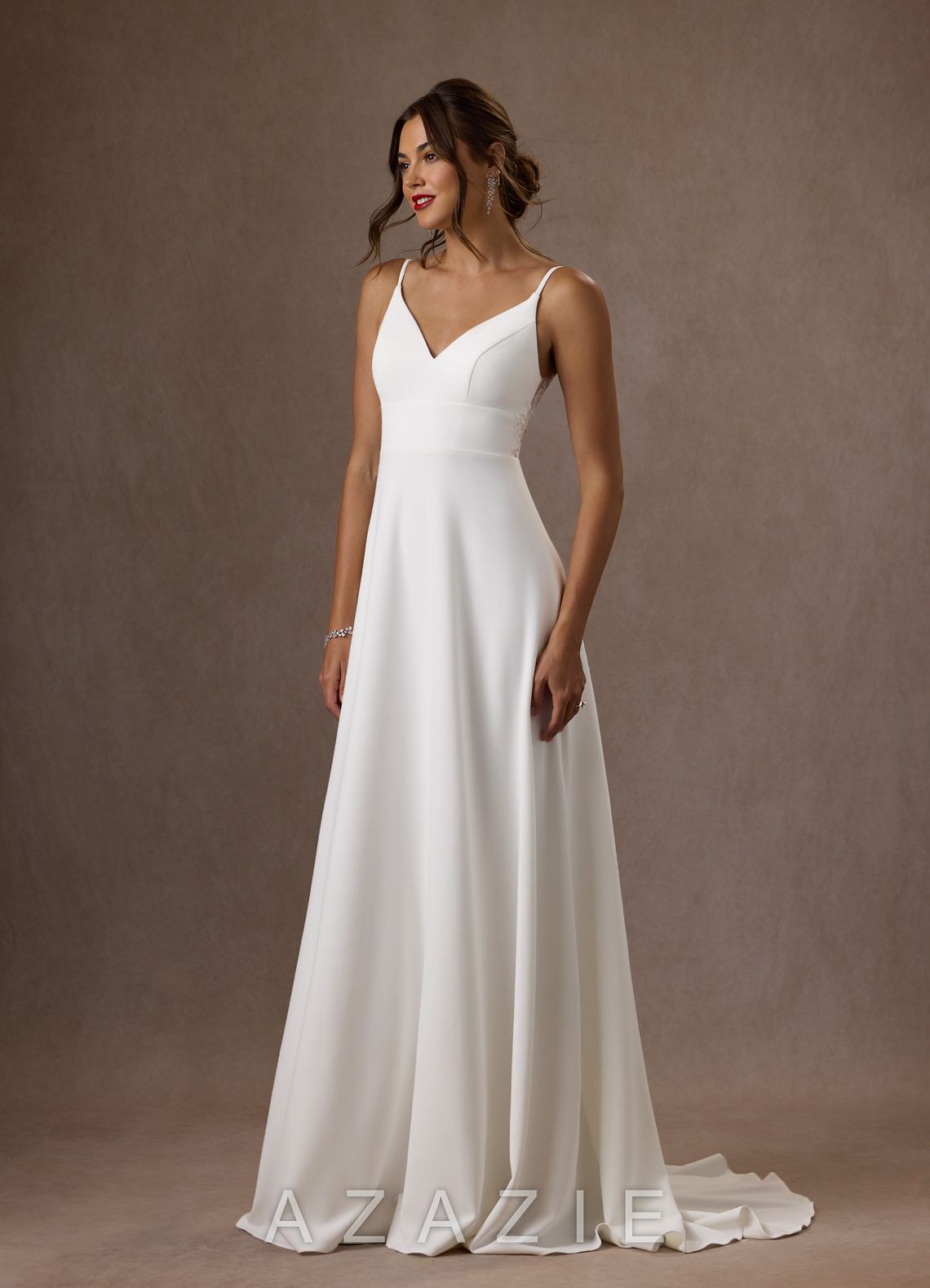 Azazie Xena Wedding Dress Diamond White A-Line V-Neck Sequins Stretch Crepe Dress diamond_white
