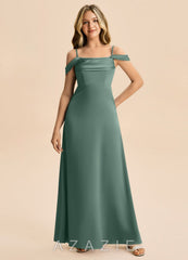 Azazie Lettie Junior Eucalyptus A-Line Off the Shoulder Stretch Satin Dress eucalyptus