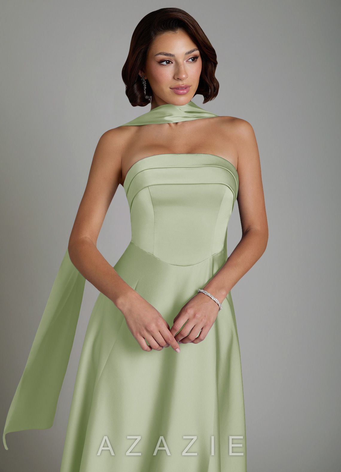 Azazie Odele Dusty Sage A-Line Strapless Stretch Satin Dress dusty_sage
