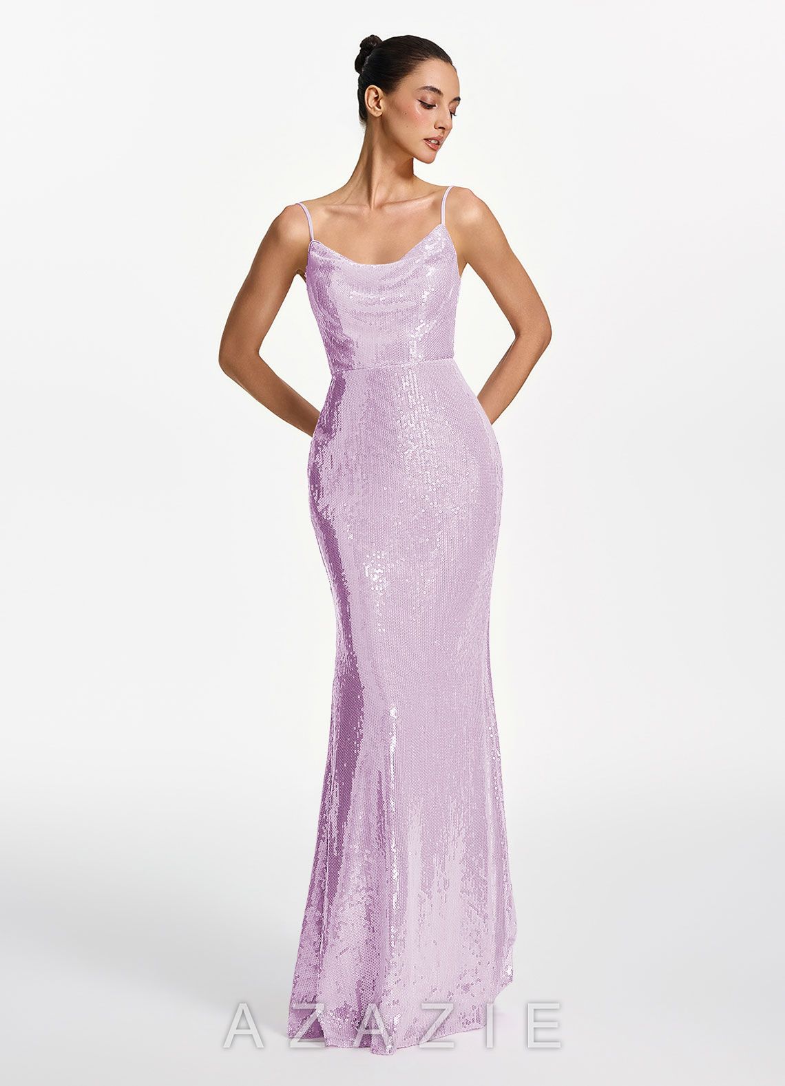 Elodie Lilac Sequins V-neck Mermaid Dress