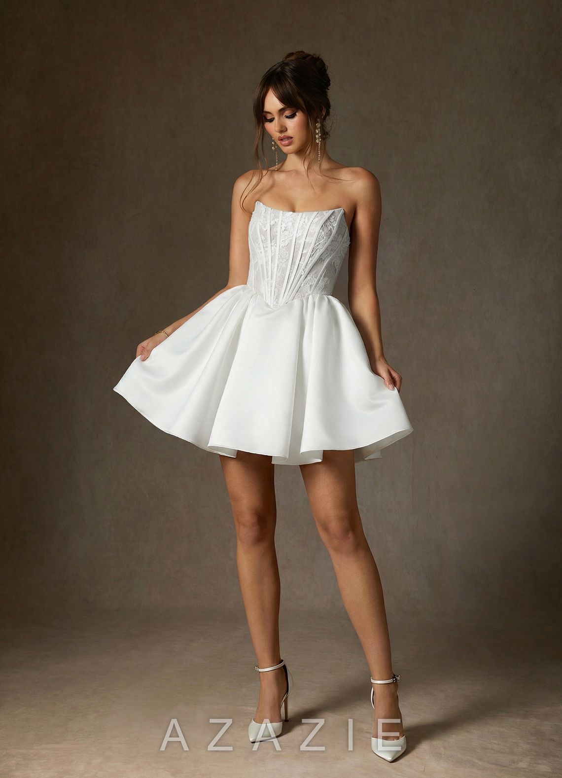 Azazie Barica Diamond White A-Line Strapless Lace Dress diamond_white