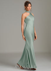 Azazie Jalissa Agave Mermaid One Shoulder Stretch Satin Dress agave