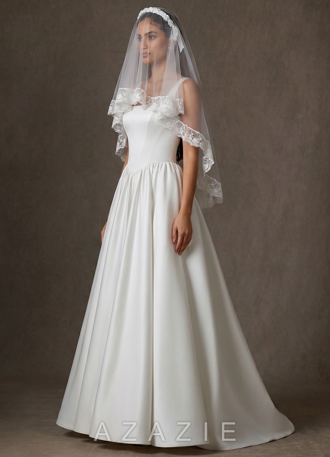 Romantic Floral Lace Shoulder Length Veil  diamond_white